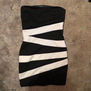 Black and white striped strapless dress size S